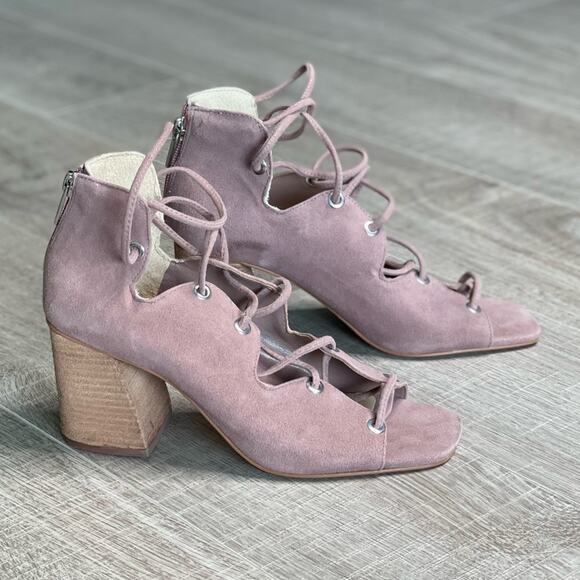VINCE CAMUTO Mauve Suede Open Toe Strappy Heels Women’s - Picture 2 of 13